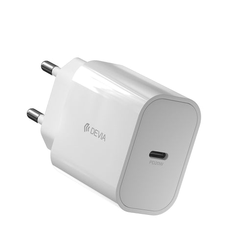 Încărcător de perete Devia Smart PD 20W 1x USB-C alb + Lightning - cablu USB-C V2