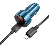Încărcător auto HOCO USB QC 3.0 + Tip C + cablu Tip C la Apple Lightning 48W.