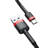 Cablu de Incarcare, Baseus, USB la USB  Type-C, 0,5M, 3A, Rosu-Negru