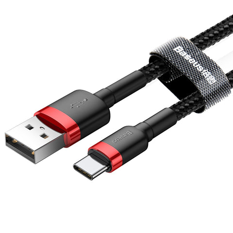 Cablu de inacarcare, Baseus, USB la Type-C, 1,0M, 3A, Negru-Rosu