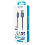 Cablu de încărcare și sincronizare Forever Jeans USB Lightning 2A, 1m, Albastru.