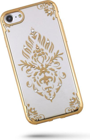 Husa Beeyo Silicon, iPhone 7/8/SE, Transparent cu Auriu si Pietri