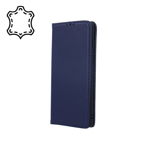 Husa Tip Carte, Piele Naturala, Samsung Galaxy A22 4G, Albastru Inchis