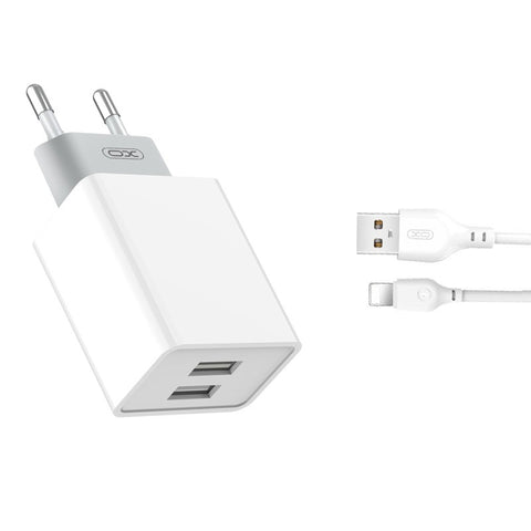 Set XO, Cablu USB-Lightning + Adaptor X2 USB, 2.4A, Alb