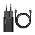 Incarcator Baseus, USB-C + Cablu Lightning-USB-C, 20W, Negru