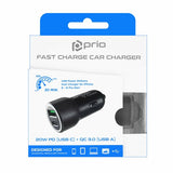 Incarcator Auto, Prio, Incarcare Rapida 20W, USB + USB-C, Negru