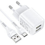 Adaptor si Cablu, Hoco, 2xUSB + Type C, 2,4A, Alb