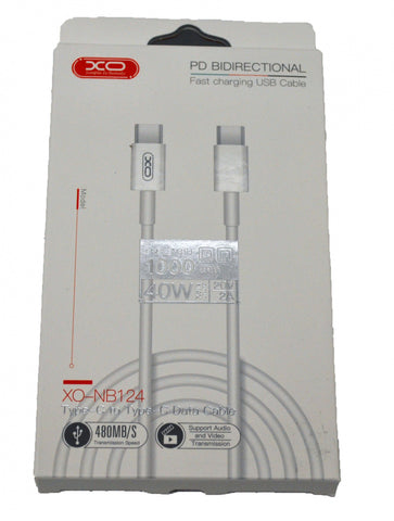 Cablu XO NB124 PD USB-C - USB-C 1,0 m alb