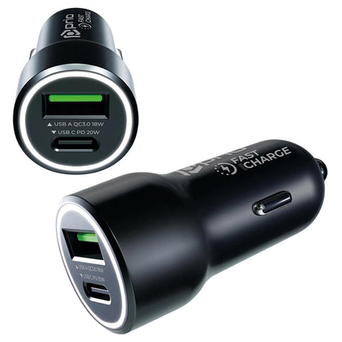 Incarcator Auto, Prio, Incarcare Rapida 20W, USB + USB-C, Negru