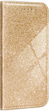 Husa Tip Carte, Samsung Galaxy A12, Auriu cu Sclipici