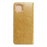 Husa Tip Carte, Samsung Galaxy A12, Auriu cu Sclipici