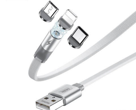 Cablu Remax, USB magnetic 3 in 1, Lightning 8-pin + Type C + Micro, Alb