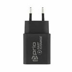 Încărcător de perete cu încărcare rapidă PRIO 18W USB C PD+ QC 3.0 USB A, negru