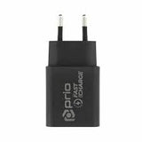 Încărcător de perete cu încărcare rapidă PRIO 18W USB C PD+ QC 3.0 USB A, negru