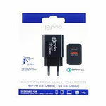 Încărcător de perete cu încărcare rapidă PRIO 18W USB C PD+ QC 3.0 USB A, negru