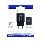Încărcător de perete cu încărcare rapidă PRIO 18W USB C PD+ QC 3.0 USB A, negru