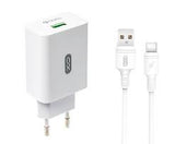 Încărcător de perete XO L36, 18W 1x USB + cablu USB-C, alb