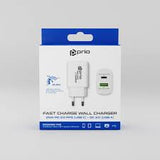 Încărcător de perete cu încărcare rapidă 25W PD (USB C)+QC 3.0 (USB A), alb