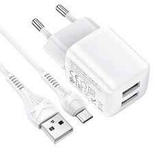 Încarcator de voiaj HOCO N8, 2xUSB 2,4A + cablu Micro-USB, alb