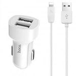 Incarcator Auto cu cablu Lightning HOCO Z2A 2 X USB, Alb