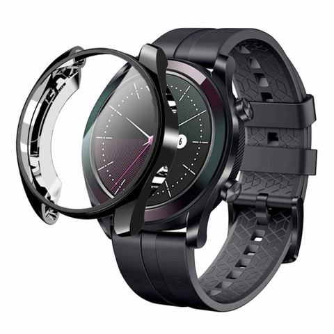 Husa tip rama cu ecran din silicon moale elecroplacat pentru Huawei GT 2 46mm , negru