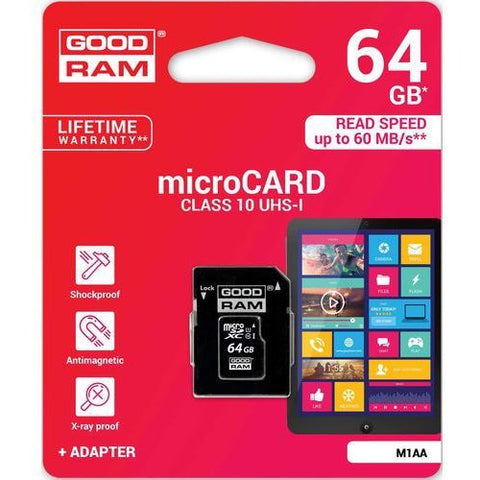 Card de memorie Goodram, MicroSD, 64GB, UHS-I + Adaptor, Negru