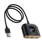 Adaptor, Baseus, 4 in 1, 4X USB, Cablu USB 1m, Negru