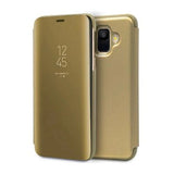 Husa Tip Carte, Clearview, Samsung Galaxy J6 Plus 2018, Auriu