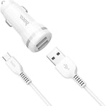 Incarcator Masina + Cablu, Hoco, Micro-USB la 2X USB, 2.4A, Alb