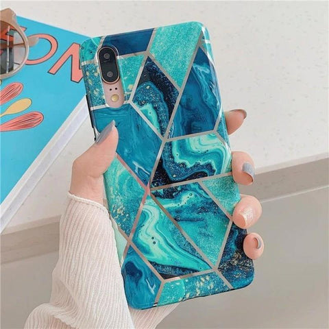 Husa Silicon, Huawei P40 Lite E, Print de Marmura, Albastru