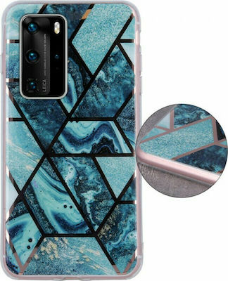 Husa Silicon, Huawei P40 PRO, Print de Marmura, Albastru